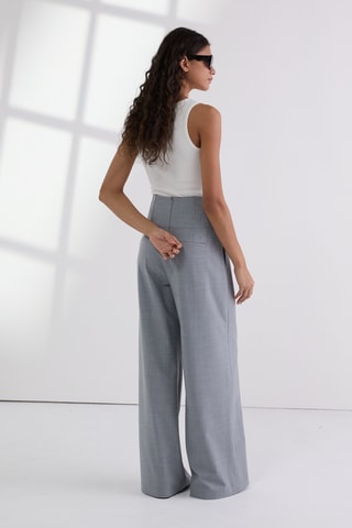 Pantalon en laine taille haute - Gris chiné