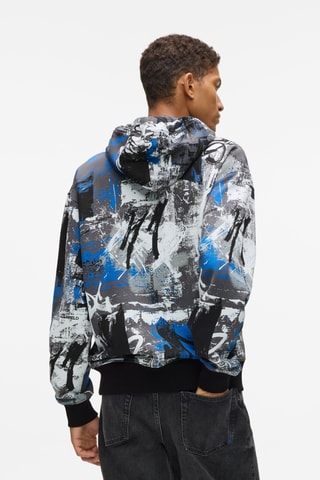 Sweat à capuche en coton biologique - Bleu et gris