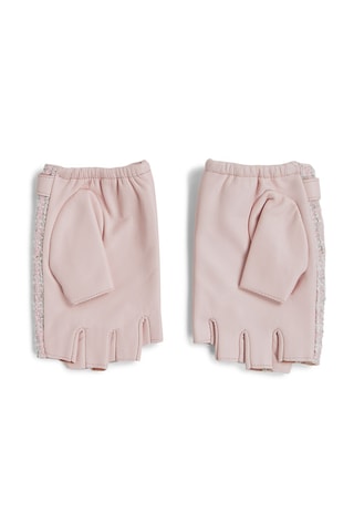 Mitaines en cuir de mouton et tweed - Rose poudré