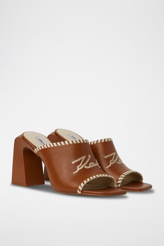 Mules à talons en cuir - Marron