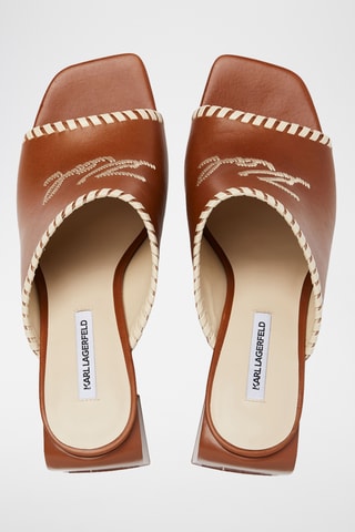 Mules à talons en cuir - Marron