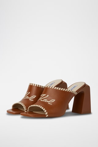 Mules à talons en cuir - Marron