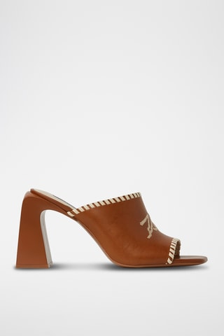 Mules à talons en cuir - Marron