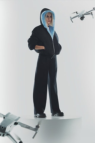 Pantalon wide legs en laine taille haute - Noir