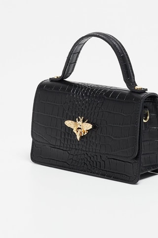Borsa a mano in pelle Lily Croco - Nero