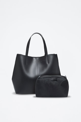 Shopping bag e pochette in pelle Amy - Nero