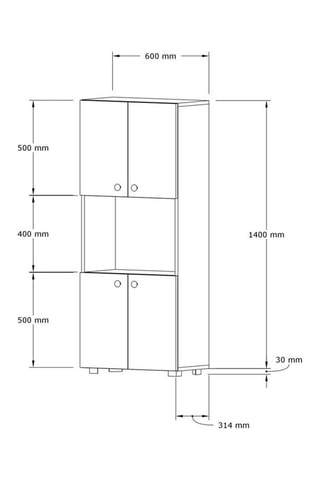 Meuble de cuisine 4 portes - 60 x 31,4 x 140 cm