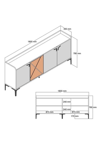 Buffet 4 portes - 180 x 35 x 78 cm