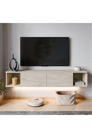 Meuble TV 2 abattants Twist LED - 160 x 29 cm