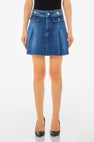 Falda plisada vaquera de talle alto - Azul