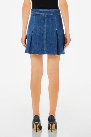 Falda plisada vaquera de talle alto - Azul