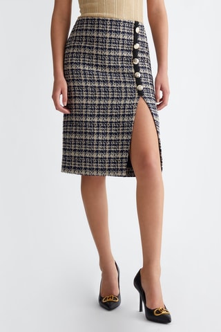 Falda recta de tweed - Azul