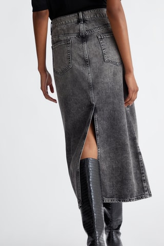 Falda recta vaquera de talle alto - Gris