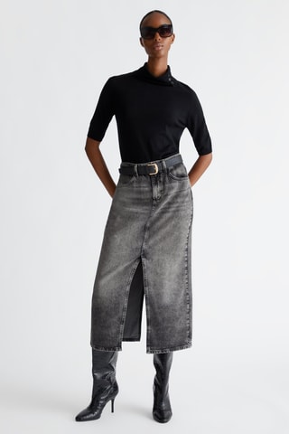 Falda recta vaquera de talle alto - Gris