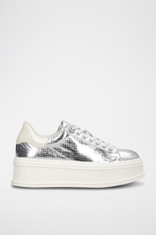 Zapatillas de piel con plataforma - Plateado