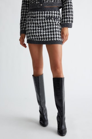 Falda recta vaquera y de tweed - Negro