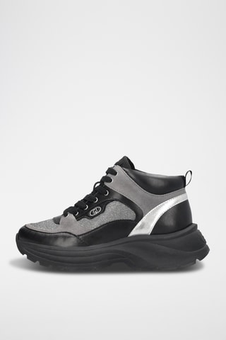Zapatillas de piel con plataforma - Negro