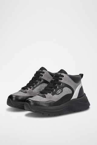 Zapatillas de piel con plataforma - Negro