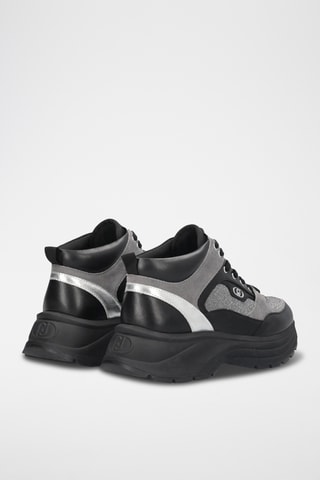 Zapatillas de piel con plataforma - Negro