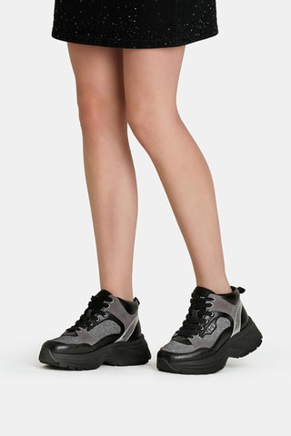 Zapatillas de piel con plataforma - Negro