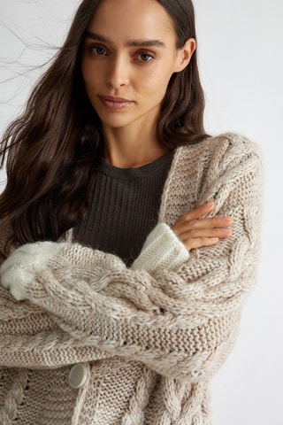 Chaqueta larga de lana y alpaca - Beige