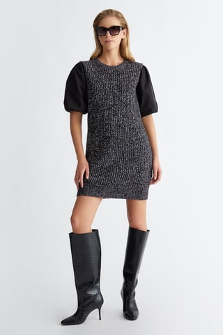 Vestido recto de lana - Negro