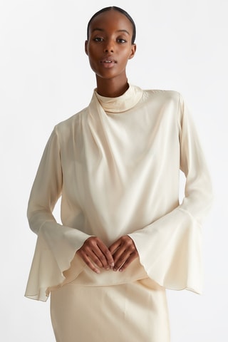 Blusa drapeada de seda - Beige