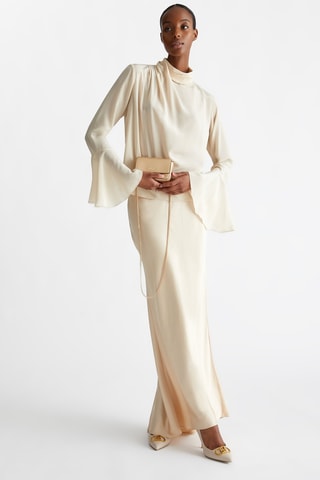 Blusa drapeada de seda - Beige