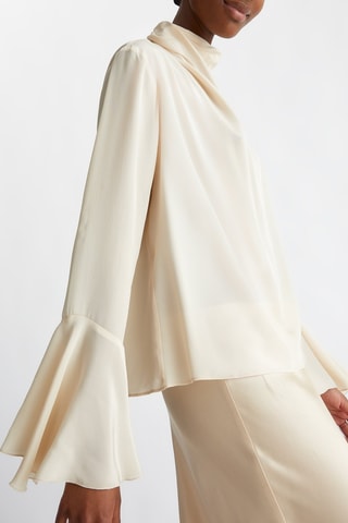 Blusa drapeada de seda - Beige