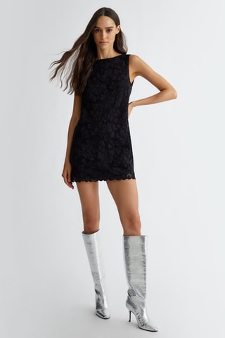 Vestido recto de encaje - Negro