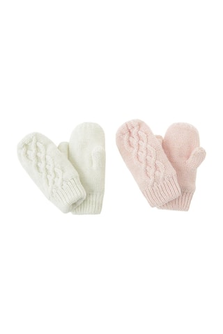 2 paires de moufles - Ecru et rose