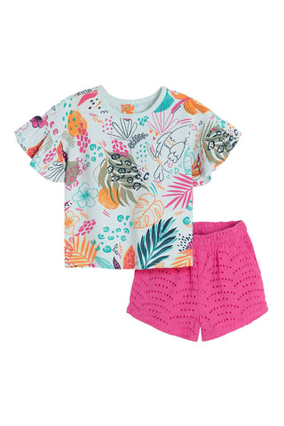 T-shirt en Short Zeegroen en Fuchsia
