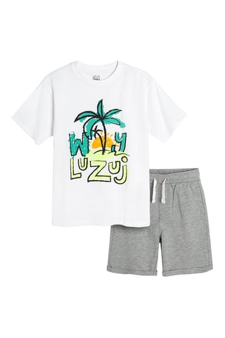 T-shirt en Bermuda Wit en Gemêleerd Grijs