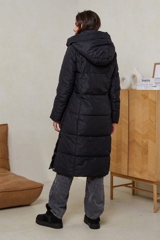 Anorak recto largo con capucha - Negro