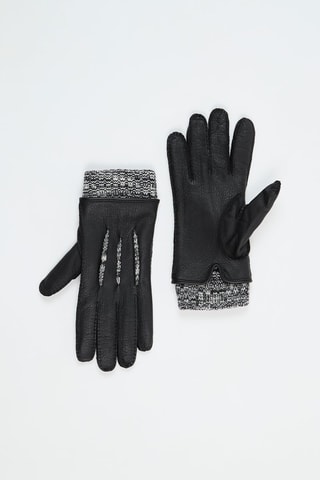 Guantes de piel y lana - Negro y blanco - Negro
