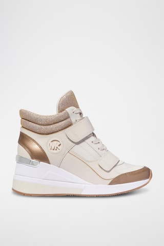 Baskets compensées en cuir - Camel