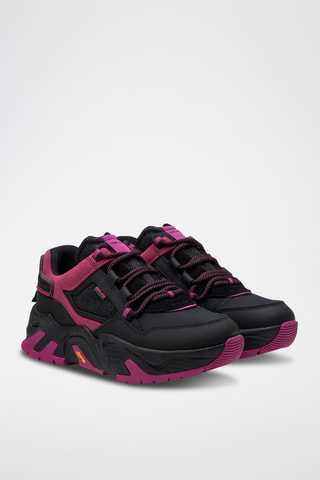 Baskets plateformes en cuir - Noir et fuchsia