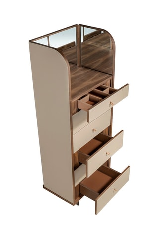 Chiffonnier 2 portes en bois plaqué noyer - 65 x 168 x 42 cm