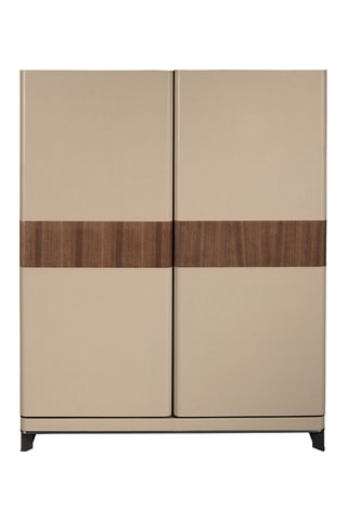 Buffet 2 portes en noyer et cuir - 120 x 50 x 150 cm