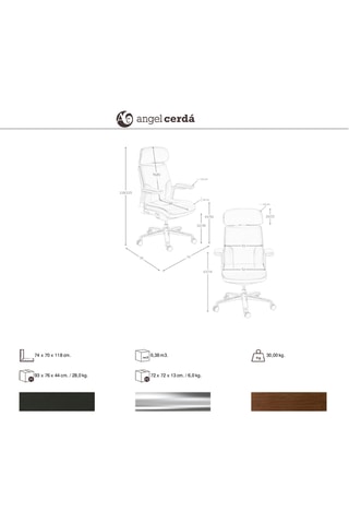 Fauteuil de bureau - 74 x 70 x 118 cm - Revêtement en simili cuir