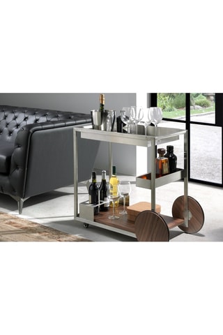 Chariot de minibar - Argenté et imitation noyer - 91 x 38 x 74 cm