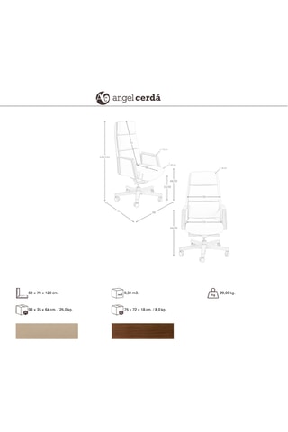 Fauteuil de bureau en bois - 68 x 70 x 120 cm - Revêtement en simili cuir