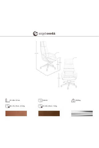 Fauteuil de bureau en bois - 67 x 69 x 121 cm - Revêtement en simili cuir
