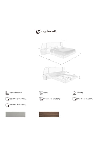 Lit en bois avec sommier en pin - Couchage 180 x 200 cm