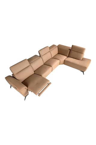 Canapé d'angle droit en pin - Beige - 5 places - En cuir
