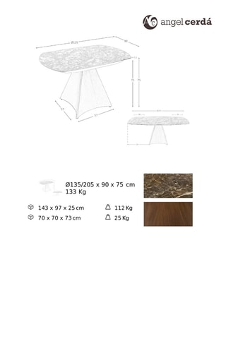 Table à manger extensible en noyer - 135/205 x 75 x 90 cm