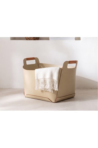 Panier en cuir - 48 x 47 x 34 cm - Beige