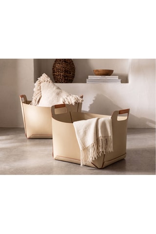 Panier en cuir - 48 x 47 x 34 cm - Beige