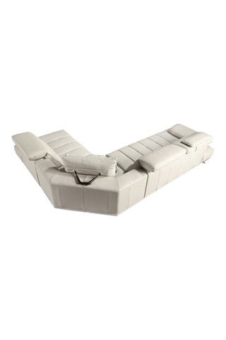 Canapé d'angle droit en pin - Blanc cassé - 5 places - En cuir