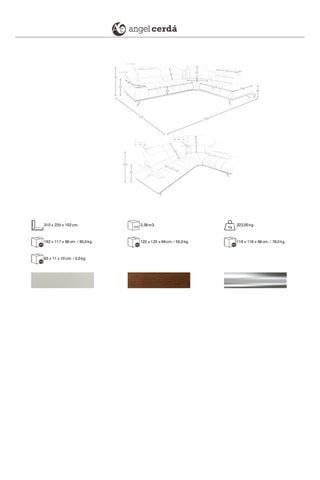 Canapé d'angle droit en pin - Blanc cassé - 5 places - En cuir